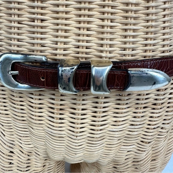 Vintage B.B. Simon Brown Alligator Print Leather Belt size Large - Picture 3 of 15
